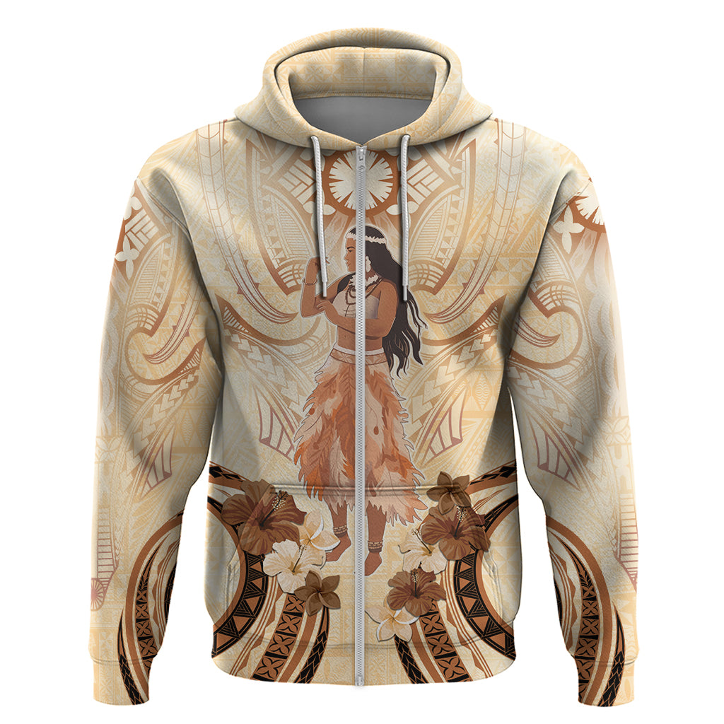 Tonga Women's Day Zip Hoodie With Polynesian Pattern LT05 Zip Hoodie Beige - Polynesian Pride