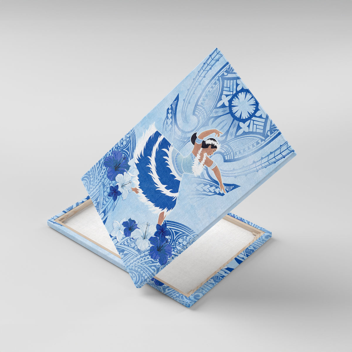 Cook Islands Women's Day Canvas Wall Art With Polynesian Pattern LT05 With Frame Blue - Polynesian Pride