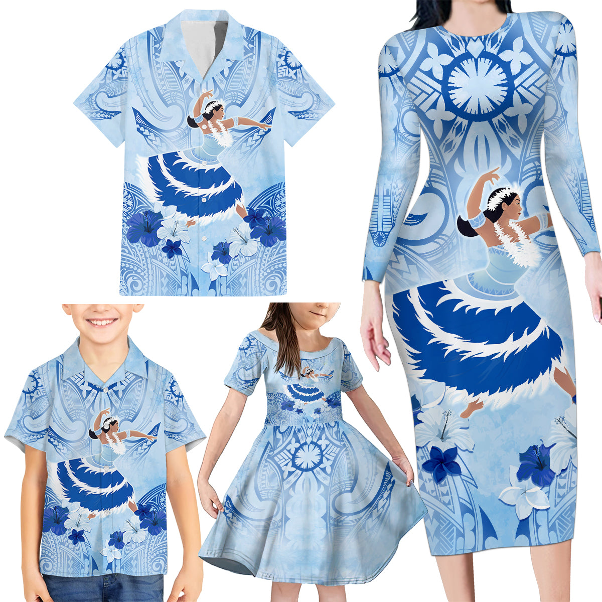 Cook Islands Women's Day Family Matching Long Sleeve Bodycon Dress and Hawaiian Shirt With Polynesian Pattern LT05 - Polynesian Pride