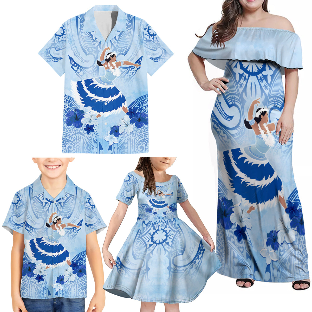 Cook Islands Women's Day Family Matching Off Shoulder Maxi Dress and Hawaiian Shirt With Polynesian Pattern LT05 - Polynesian Pride