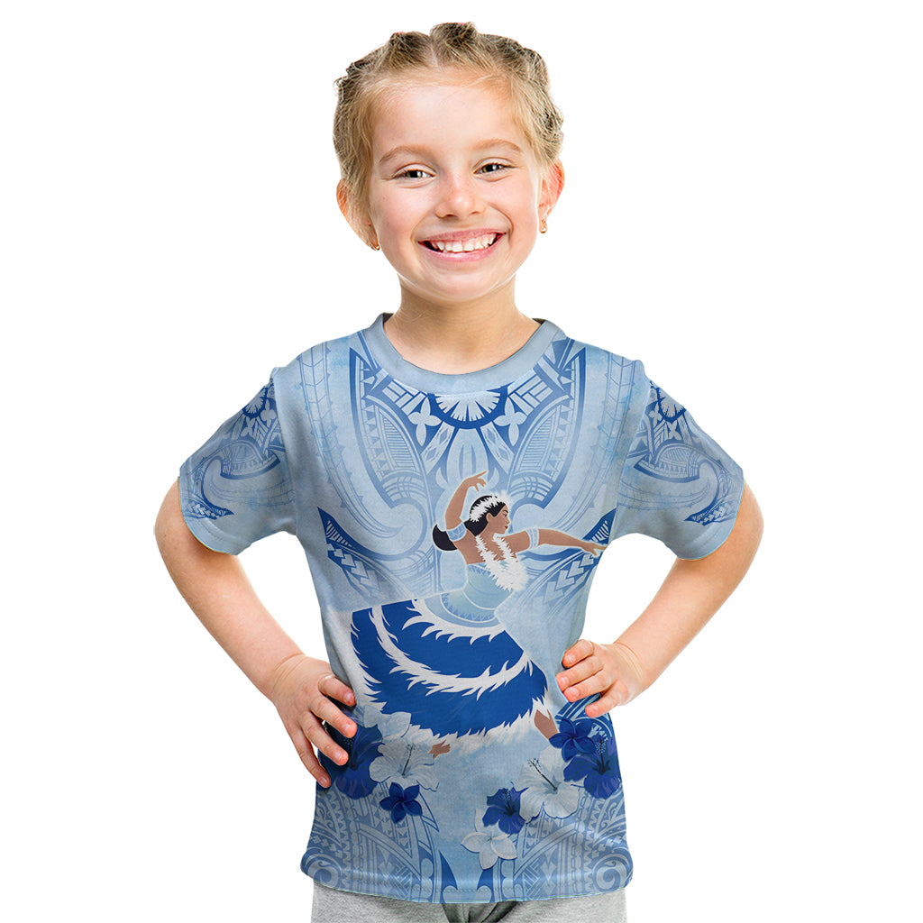 Cook Islands Women's Day Kid T Shirt With Polynesian Pattern LT05 Blue - Polynesian Pride