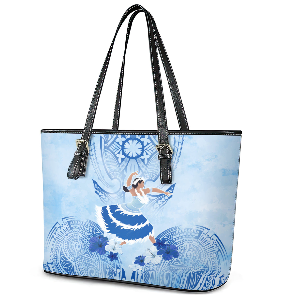 Cook Islands Women's Day Leather Tote Bag With Polynesian Pattern LT05 - Polynesian Pride