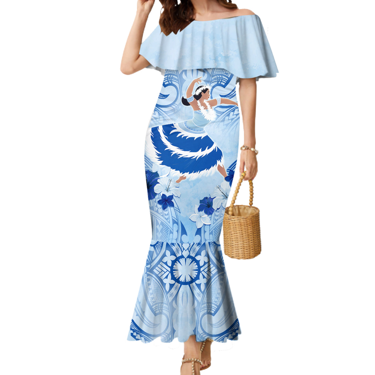 Cook Islands Women's Day Mermaid Dress With Polynesian Pattern LT05 Women Blue - Polynesian Pride