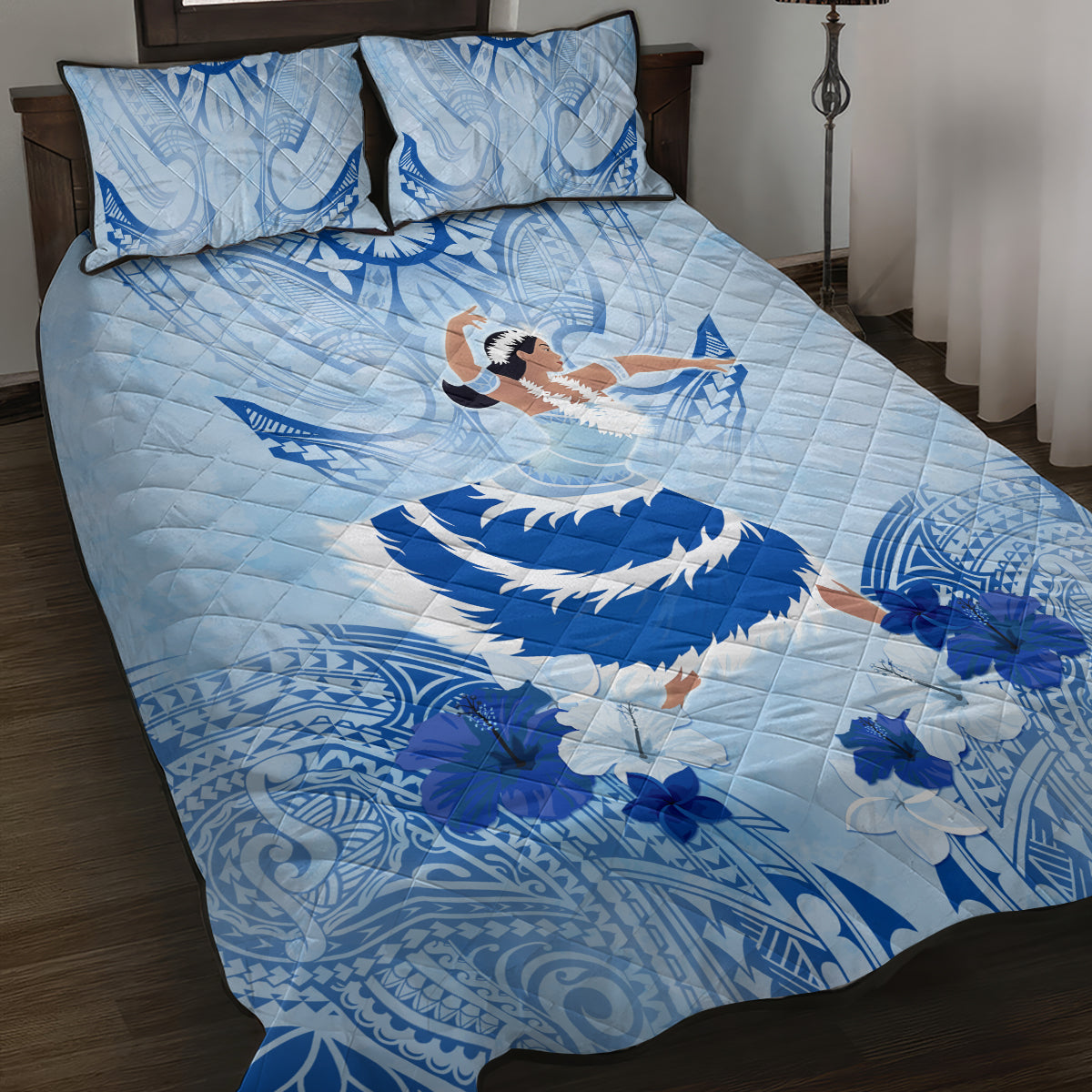 Cook Islands Women's Day Quilt Bed Set With Polynesian Pattern LT05 Blue - Polynesian Pride