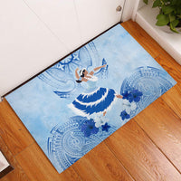 Cook Islands Women's Day Rubber Doormat With Polynesian Pattern LT05 Blue - Polynesian Pride