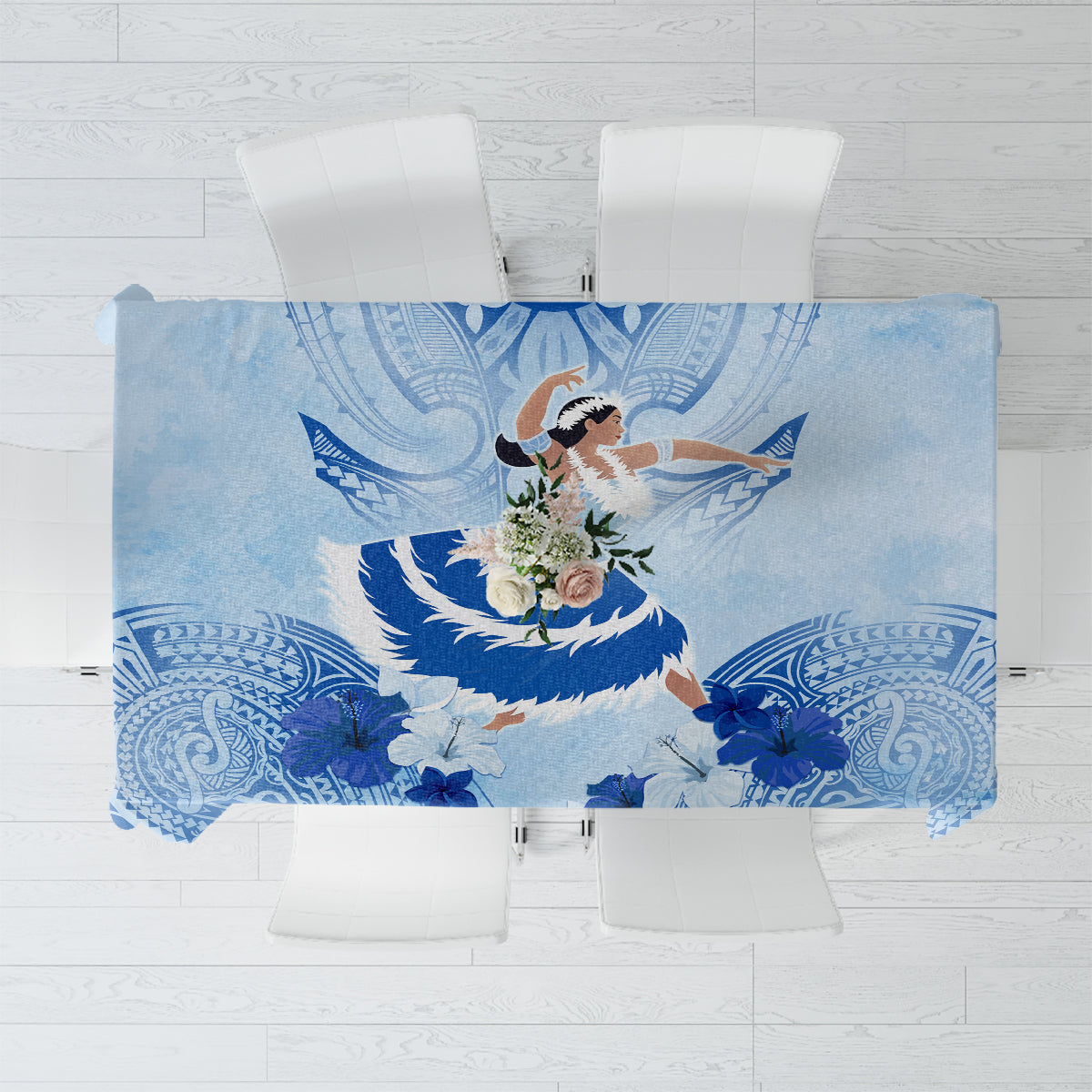Cook Islands Women's Day Tablecloth With Polynesian Pattern LT05 Blue - Polynesian Pride
