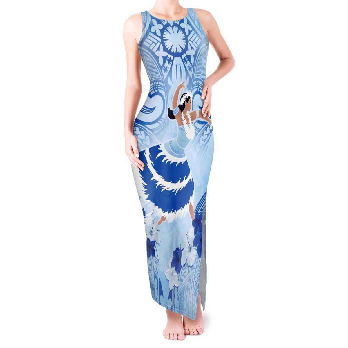 Cook Islands Women's Day Tank Maxi Dress With Polynesian Pattern LT05 Women Blue - Polynesian Pride