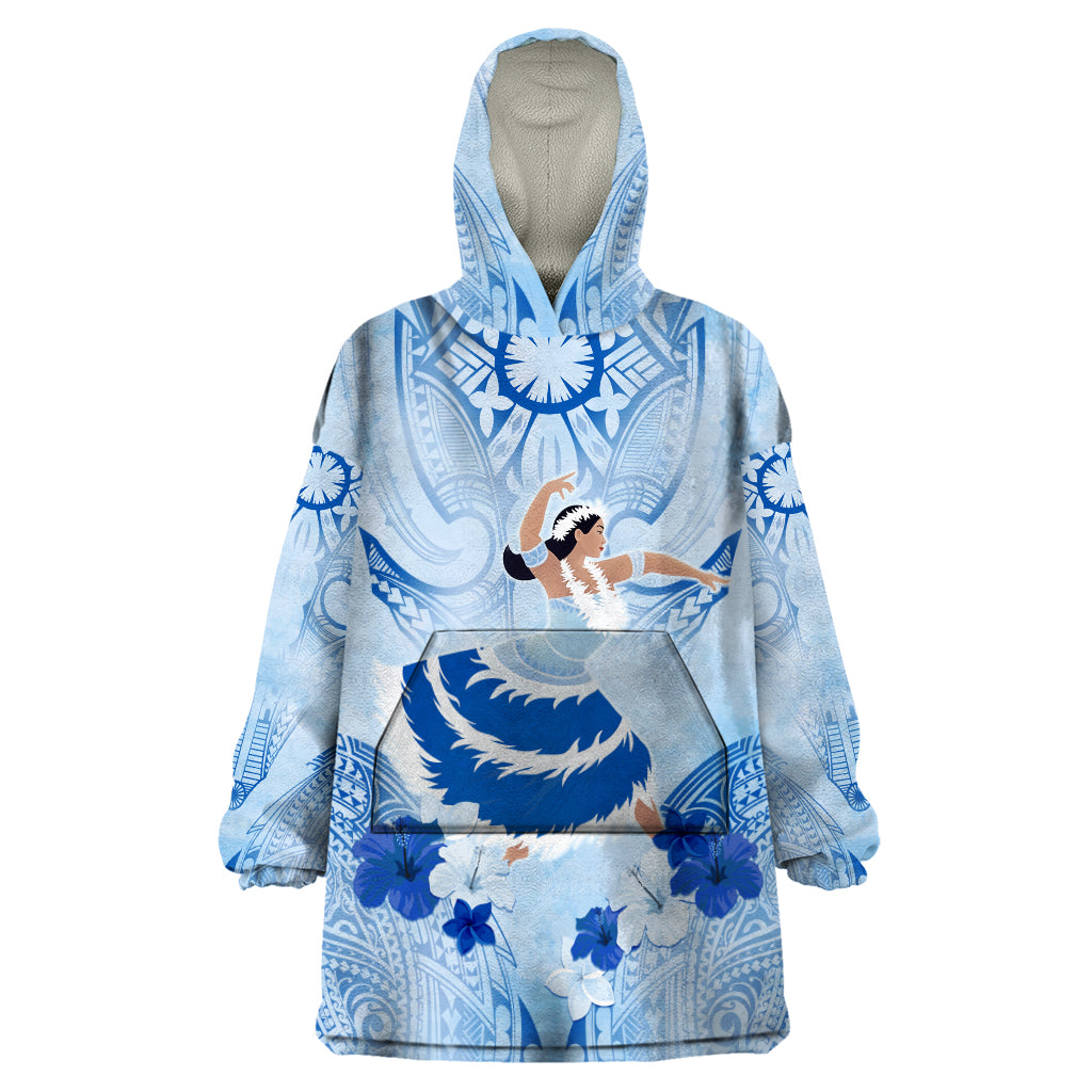 Cook Islands Women's Day Wearable Blanket Hoodie With Polynesian Pattern LT05 One Size Blue - Polynesian Pride