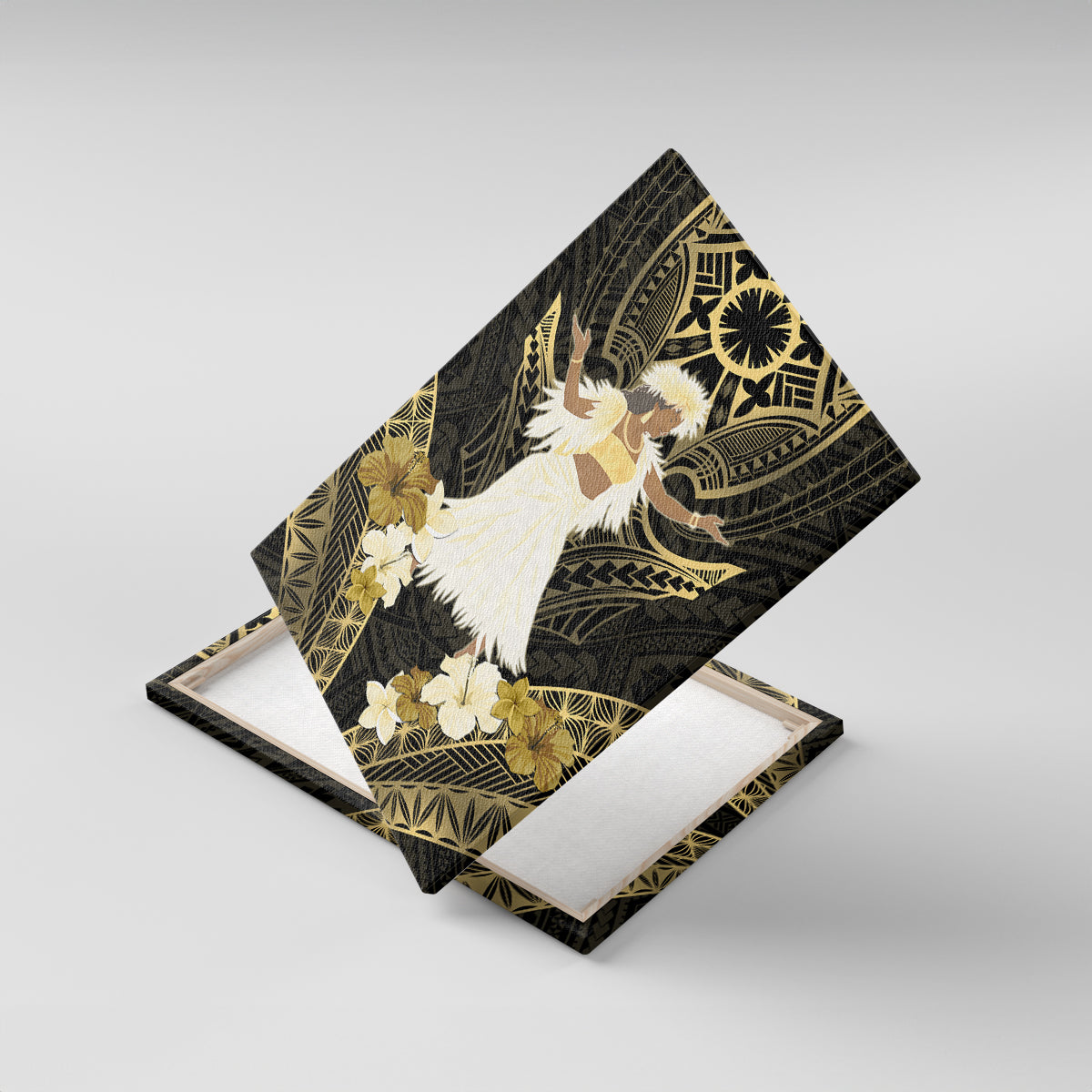 Niue Women's Day Canvas Wall Art With Polynesian Pattern LT05 With Frame Gold - Polynesian Pride