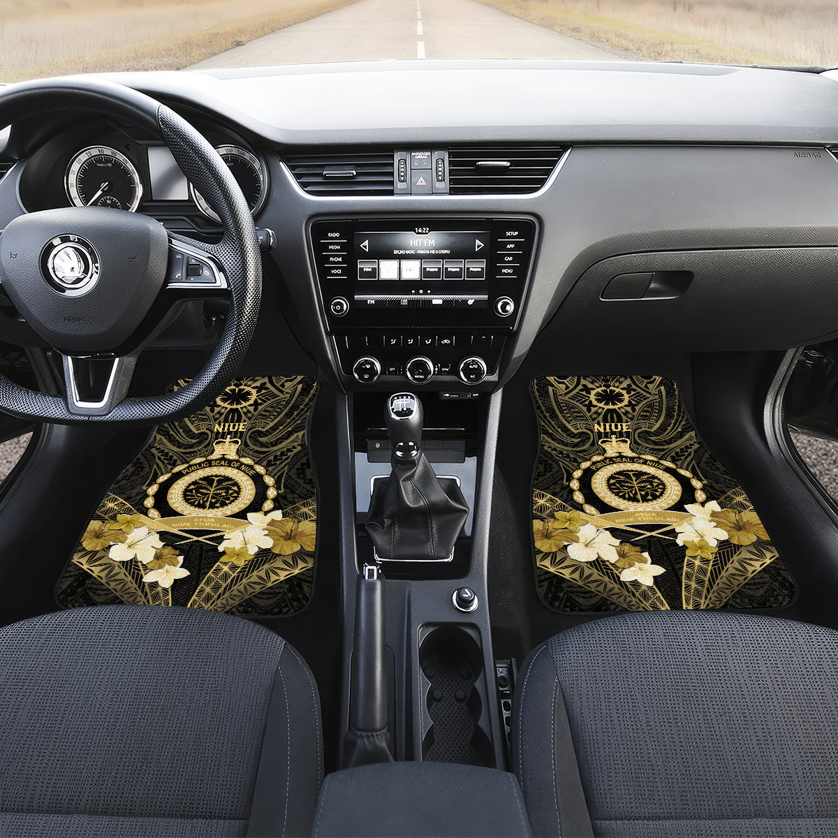 Niue Women's Day Car Mats With Polynesian Pattern LT05 Set 2pcs - Front Gold - Polynesian Pride
