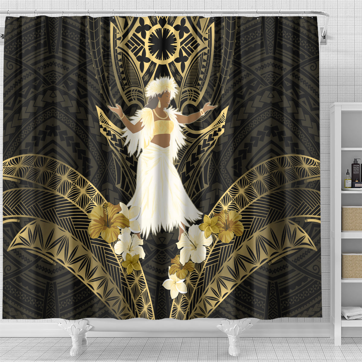 Niue Women's Day Shower Curtain With Polynesian Pattern