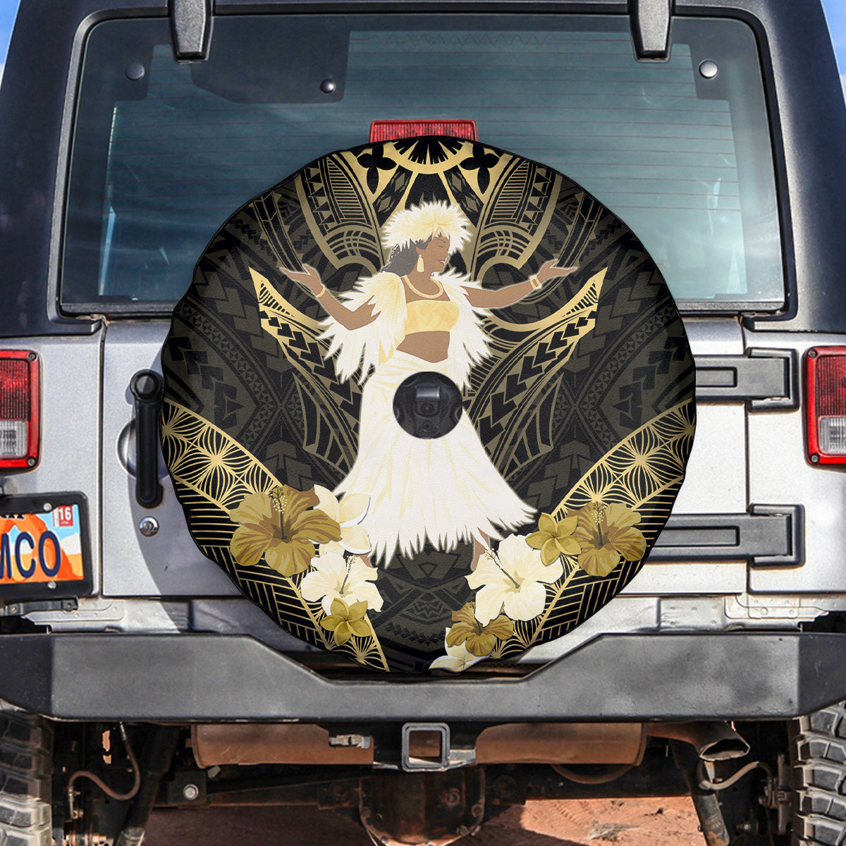 Niue Women's Day Spare Tire Cover With Polynesian Pattern LT05 Gold - Polynesian Pride