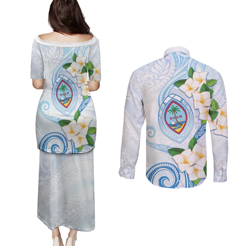 Guam Chamorro Couples Matching Puletasi and Long Sleeve Button Shirt Guasali Flowers Curves Style LT05 - Polynesian Pride