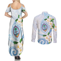 Guam Chamorro Couples Matching Summer Maxi Dress and Long Sleeve Button Shirt Guasali Flowers Curves Style LT05 - Polynesian Pride