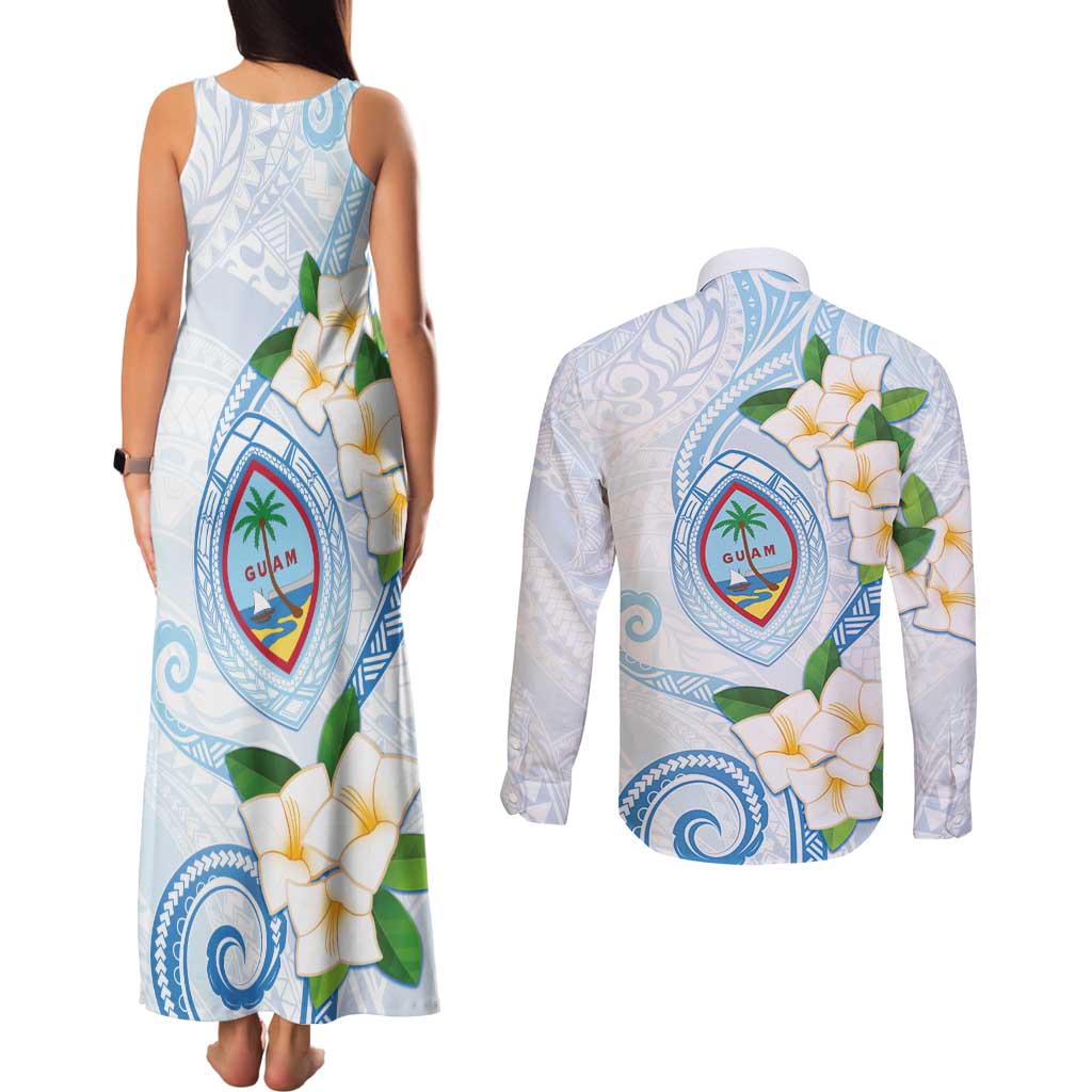 Guam Chamorro Couples Matching Tank Maxi Dress and Long Sleeve Button Shirt Guasali Flowers Curves Style LT05 - Polynesian Pride