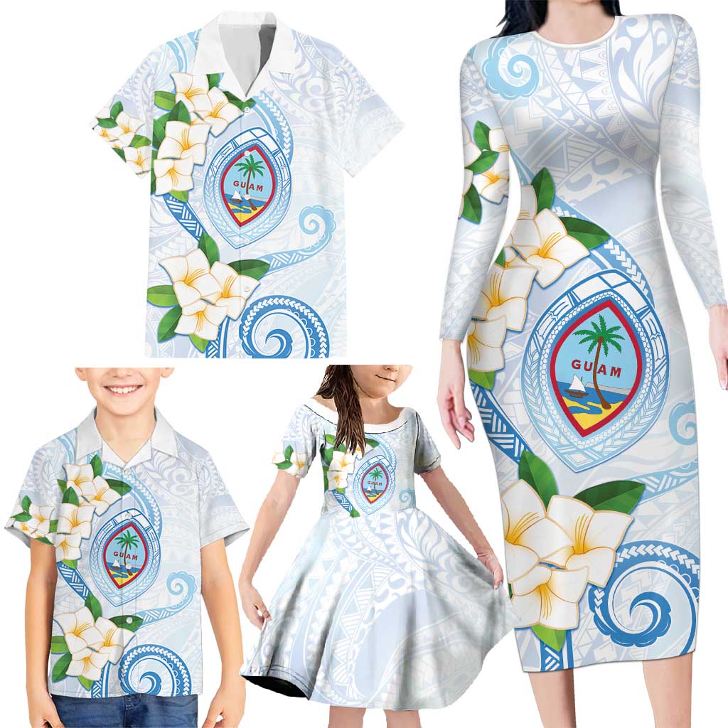 Guam Chamorro Family Matching Long Sleeve Bodycon Dress and Hawaiian Shirt Guasali Flowers Curves Style