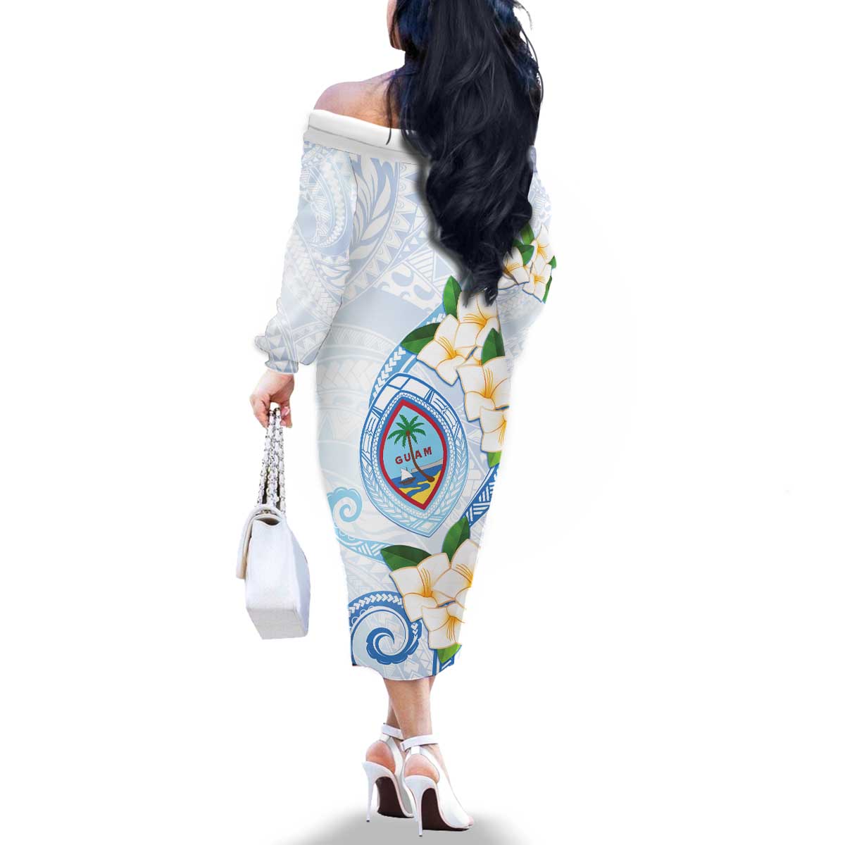 Guam Chamorro Family Matching Off The Shoulder Long Sleeve Dress and Hawaiian Shirt Guasali Flowers Curves Style