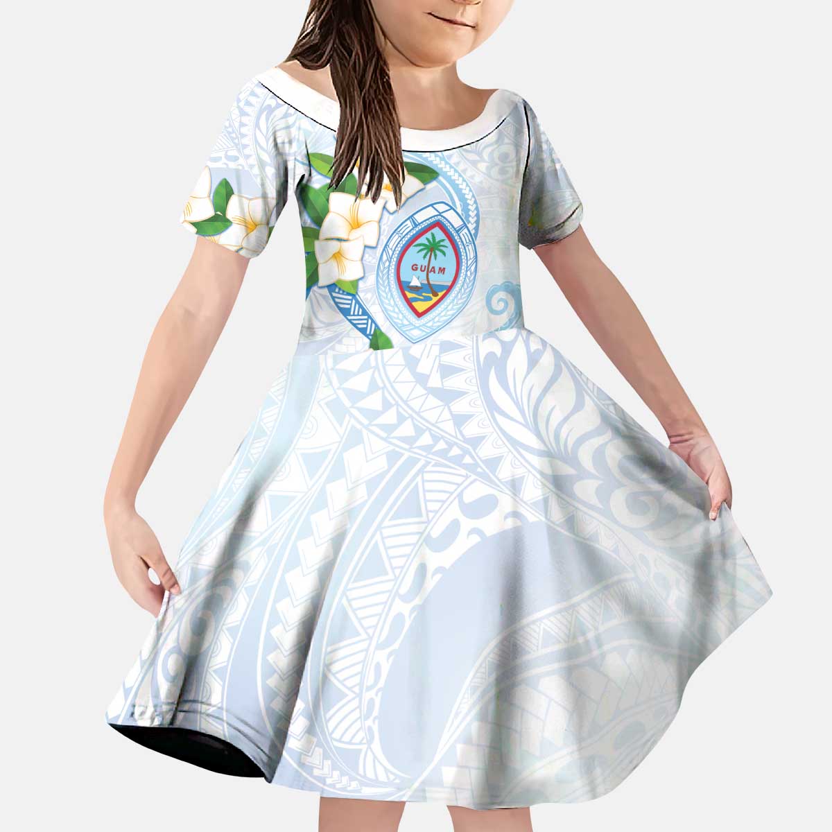 Guam Chamorro Kid Short Sleeve Dress Guasali Flowers Curves Style