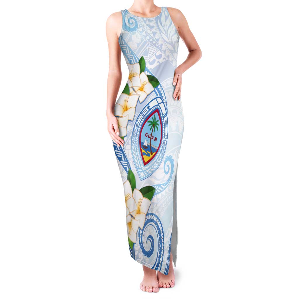 Guam Chamorro Tank Maxi Dress Guasali Flowers Curves Style LT05 Women Blue - Polynesian Pride