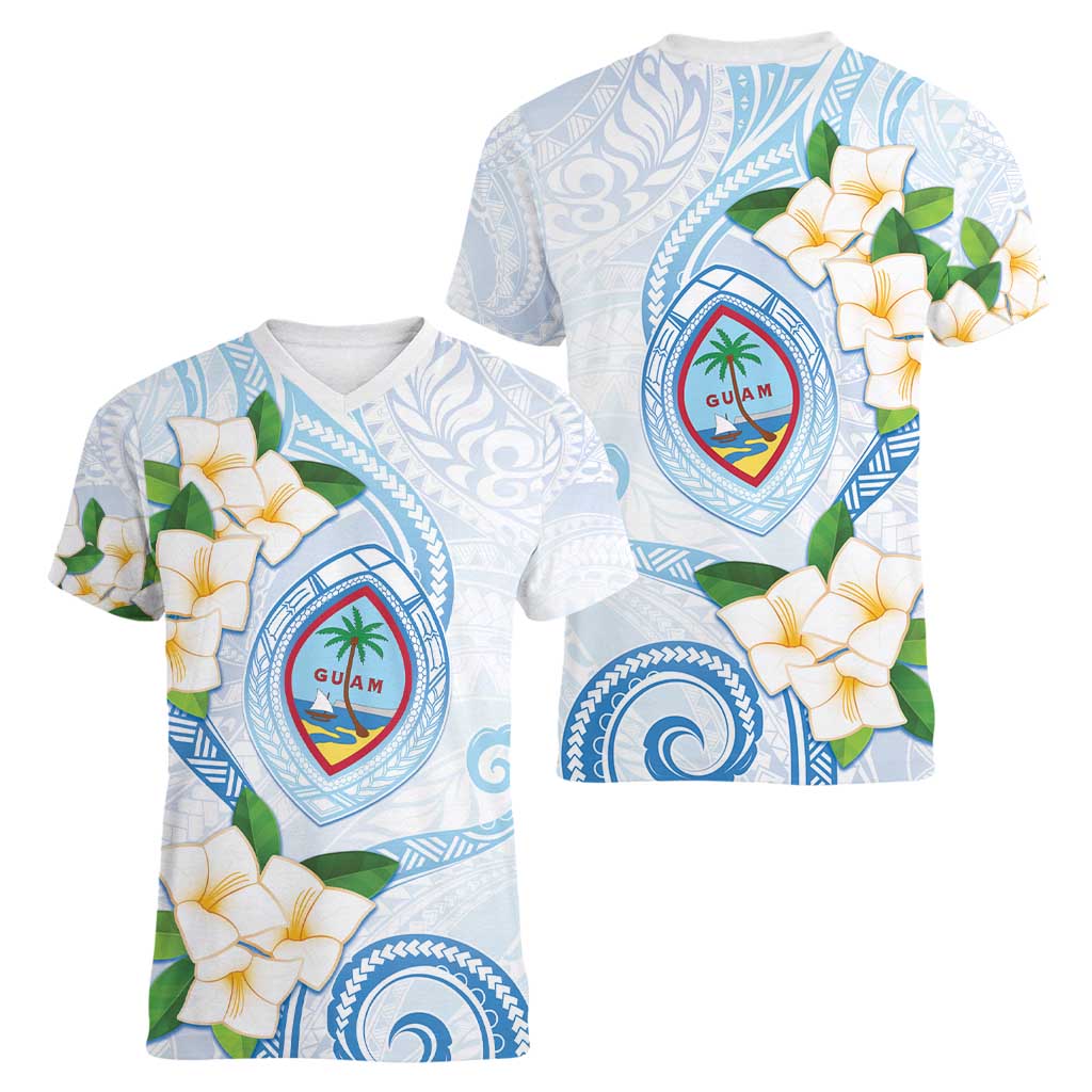 Guam Chamorro Women V-Neck T-Shirt Guasali Flowers Curves Style LT05 - Polynesian Pride