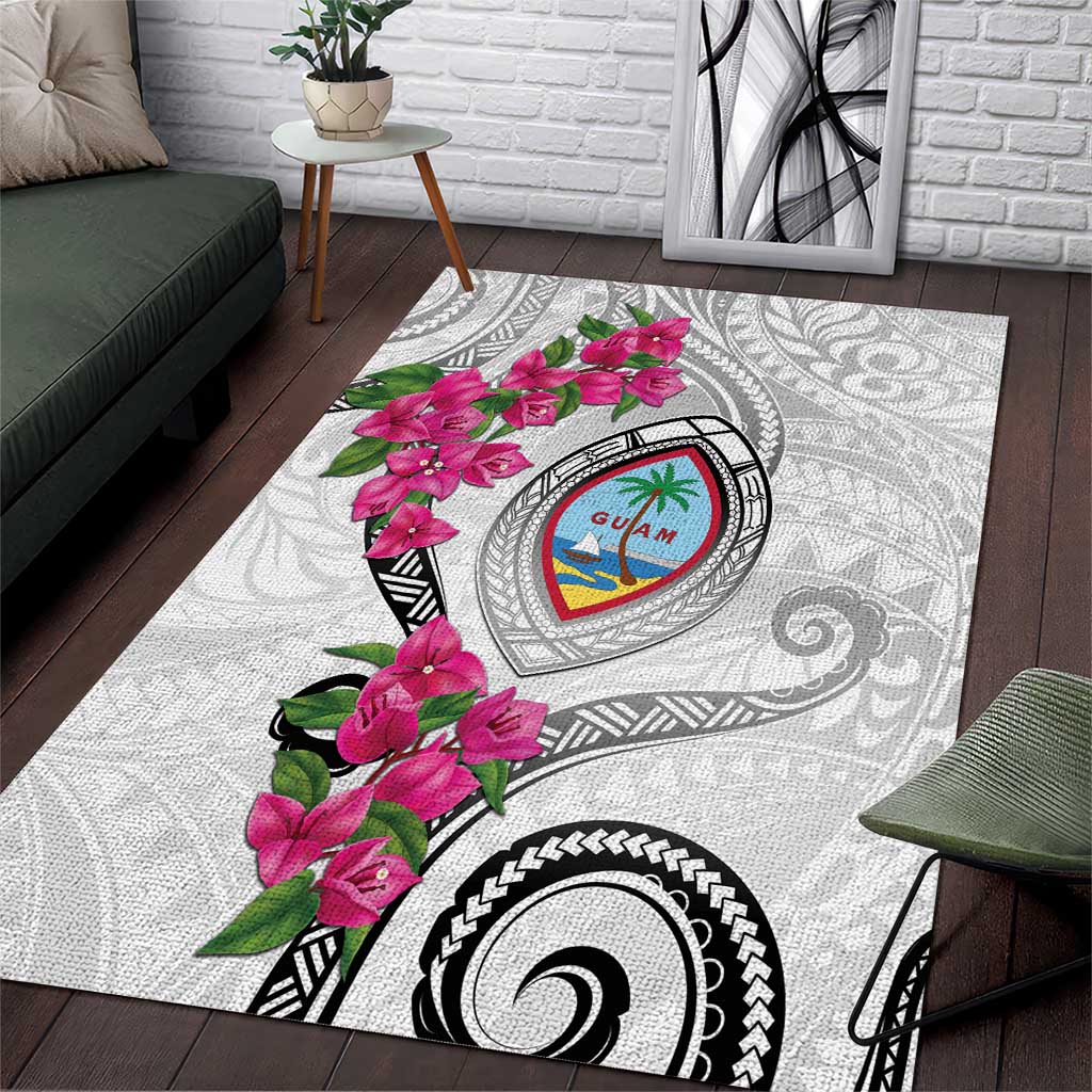 Guam Chamorro Area Rug Curves Polynesian Tattoo Mix Bougainvillea