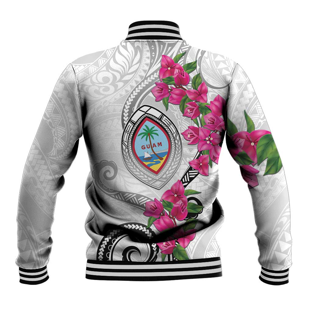 Guam Chamorro Baseball Jacket Curves Polynesian Tattoo Mix Bougainvillea