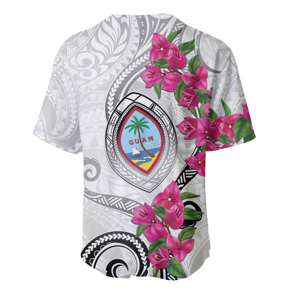 Guam Chamorro Baseball Jersey Curves Polynesian Tattoo Mix Bougainvillea