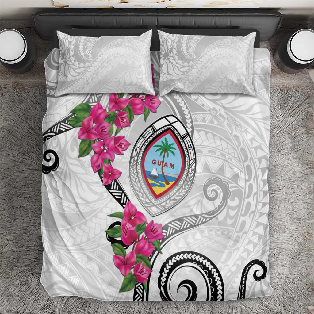 Guam Chamorro Bedding Set Curves Polynesian Tattoo Mix Bougainvillea