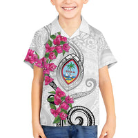 Guam Chamorro Family Matching Off Shoulder Short Dress and Hawaiian Shirt Curves Polynesian Tattoo Mix Bougainvillea