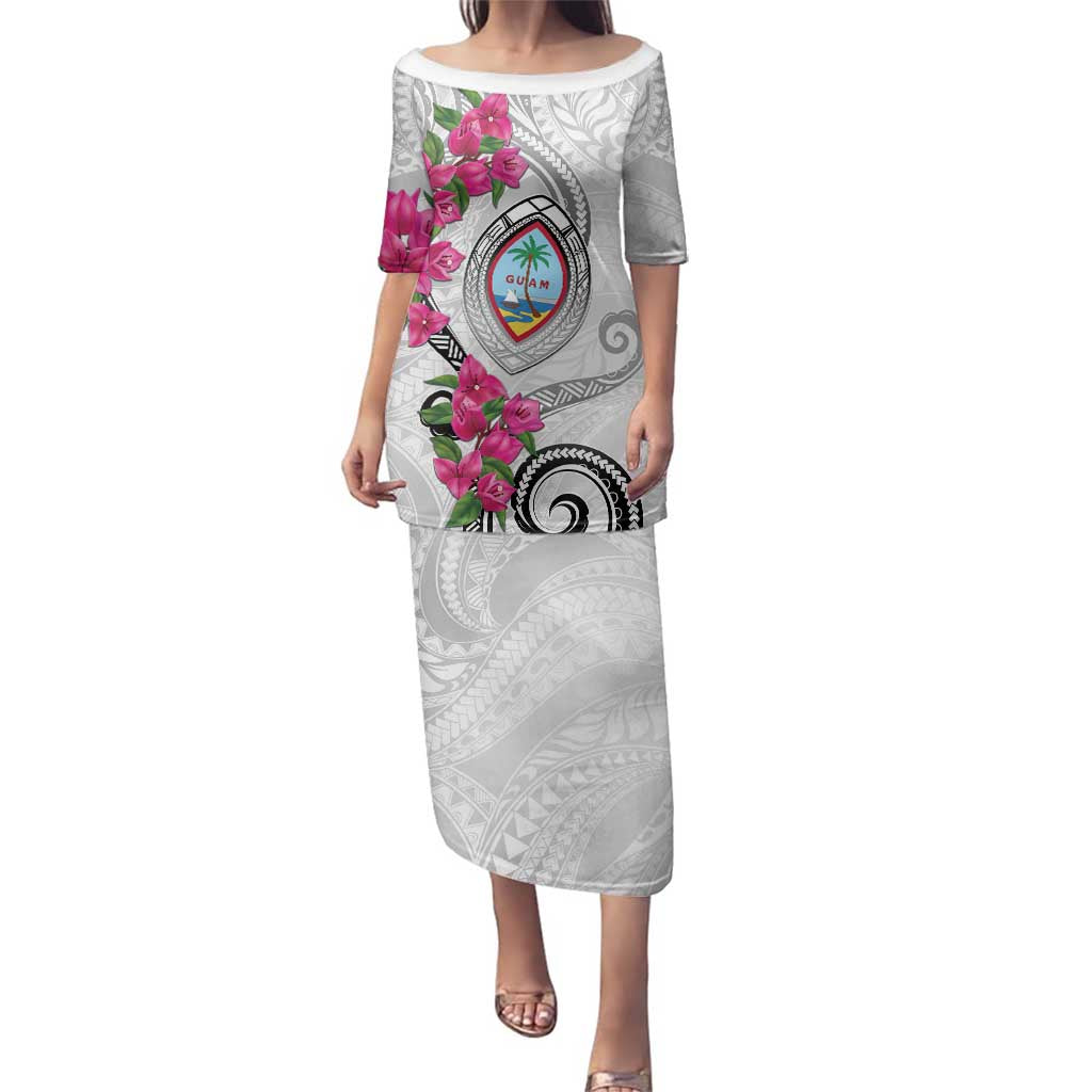 Guam Chamorro Family Matching Puletasi and Hawaiian Shirt Curves Polynesian Tattoo Mix Bougainvillea