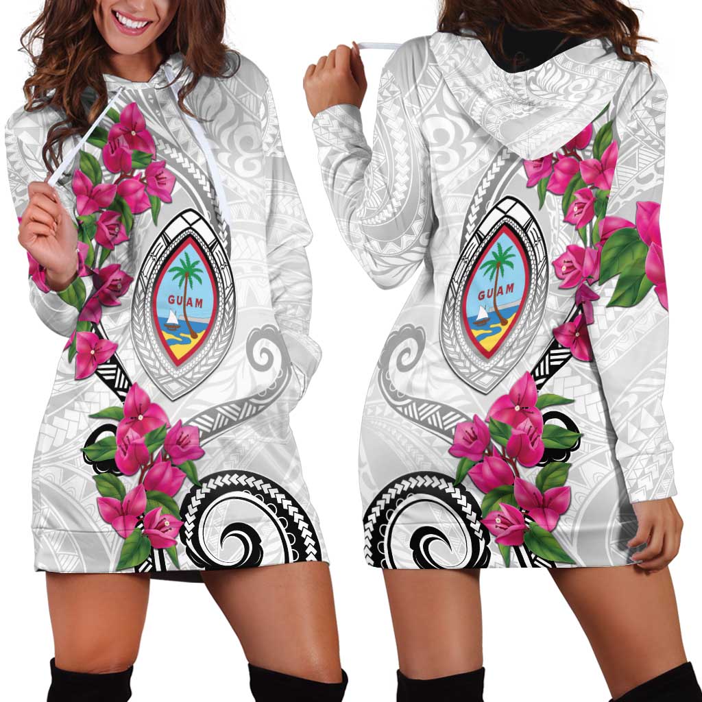 Guam Chamorro Hoodie Dress Curves Polynesian Tattoo Mix Bougainvillea