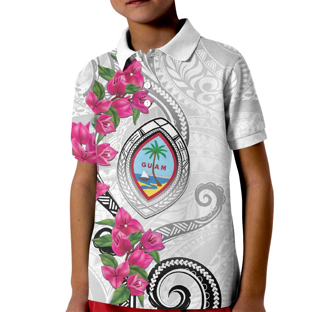 Guam Chamorro Kid Polo Shirt Curves Polynesian Tattoo Mix Bougainvillea