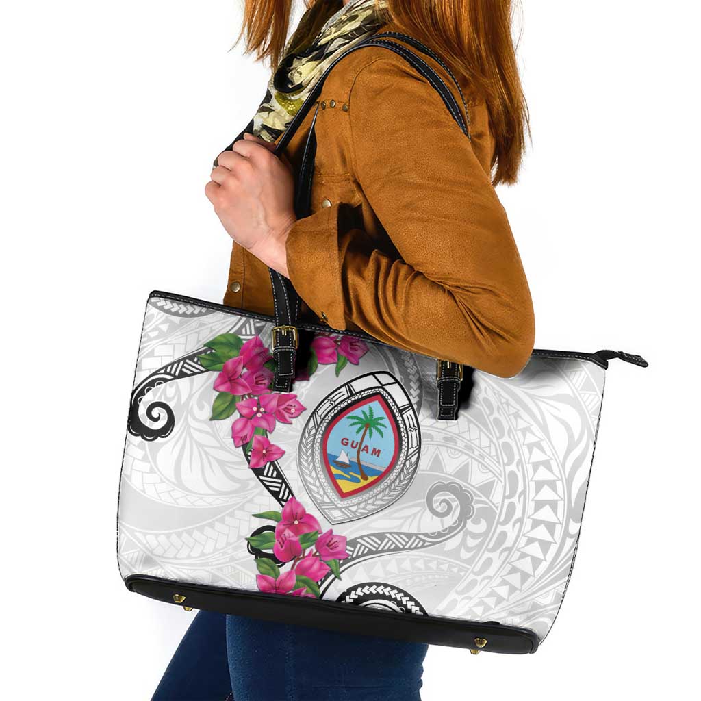 Guam Chamorro Leather Tote Bag Curves Polynesian Tattoo Mix Bougainvillea