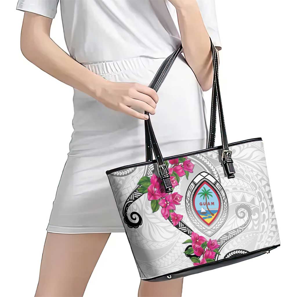 Guam Chamorro Leather Tote Bag Curves Polynesian Tattoo Mix Bougainvillea