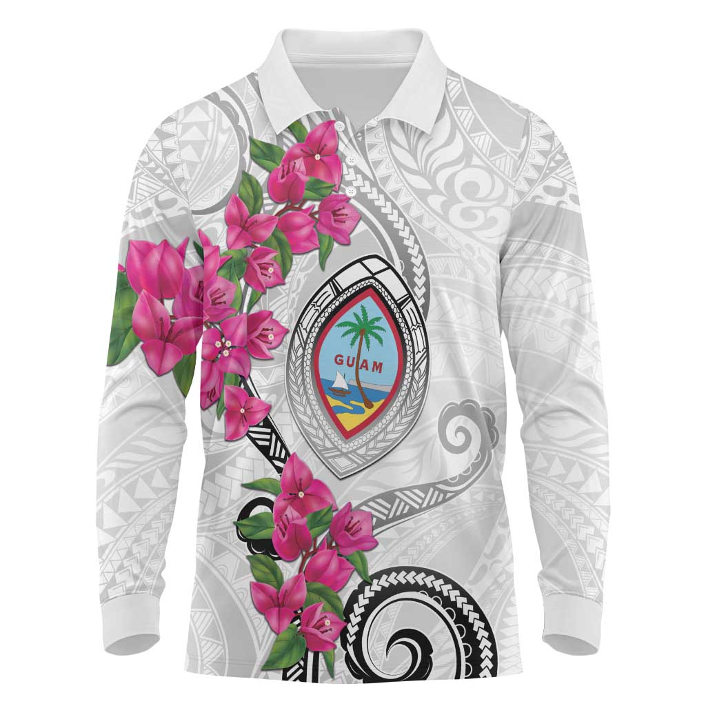 Guam Chamorro Long Sleeve Polo Shirt Curves Polynesian Tattoo Mix Bougainvillea