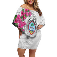 Guam Chamorro Off Shoulder Short Dress Curves Polynesian Tattoo Mix Bougainvillea