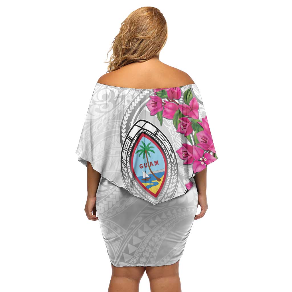 Guam Chamorro Off Shoulder Short Dress Curves Polynesian Tattoo Mix Bougainvillea