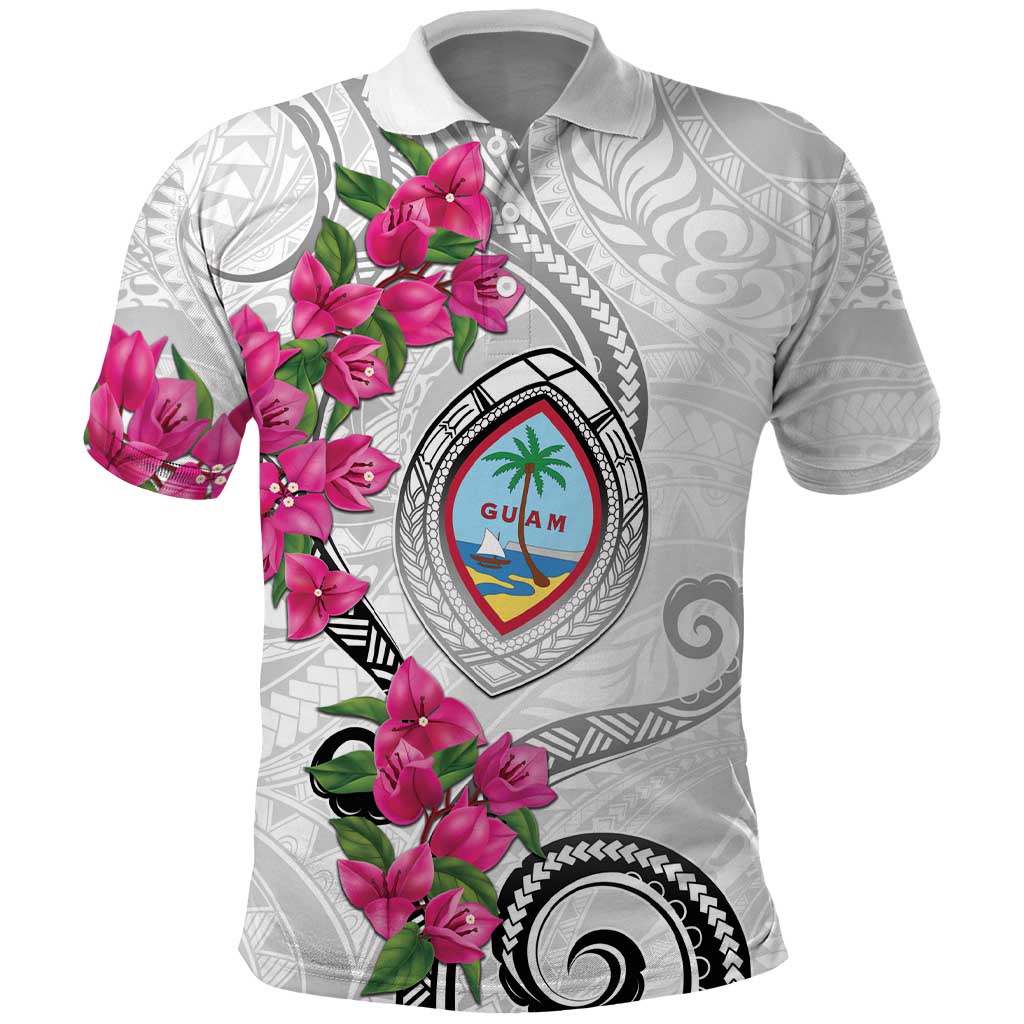 Guam Chamorro Polo Shirt Curves Polynesian Tattoo Mix Bougainvillea