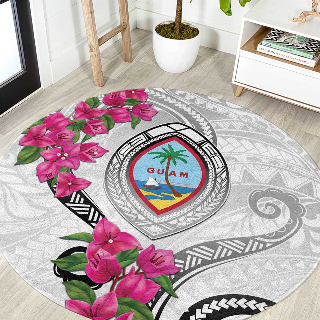 Guam Chamorro Round Carpet Curves Polynesian Tattoo Mix Bougainvillea