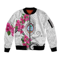Guam Chamorro Sleeve Zip Bomber Jacket Curves Polynesian Tattoo Mix Bougainvillea