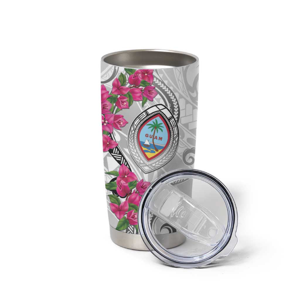 Guam Chamorro Tumbler Cup Curves Polynesian Tattoo Mix Bougainvillea