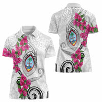Guam Chamorro Women Polo Shirt Curves Polynesian Tattoo Mix Bougainvillea