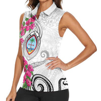 Guam Chamorro Women Sleeveless Polo Shirt Curves Polynesian Tattoo Mix Bougainvillea