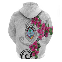 Guam Chamorro Zip Hoodie Curves Polynesian Tattoo Mix Bougainvillea