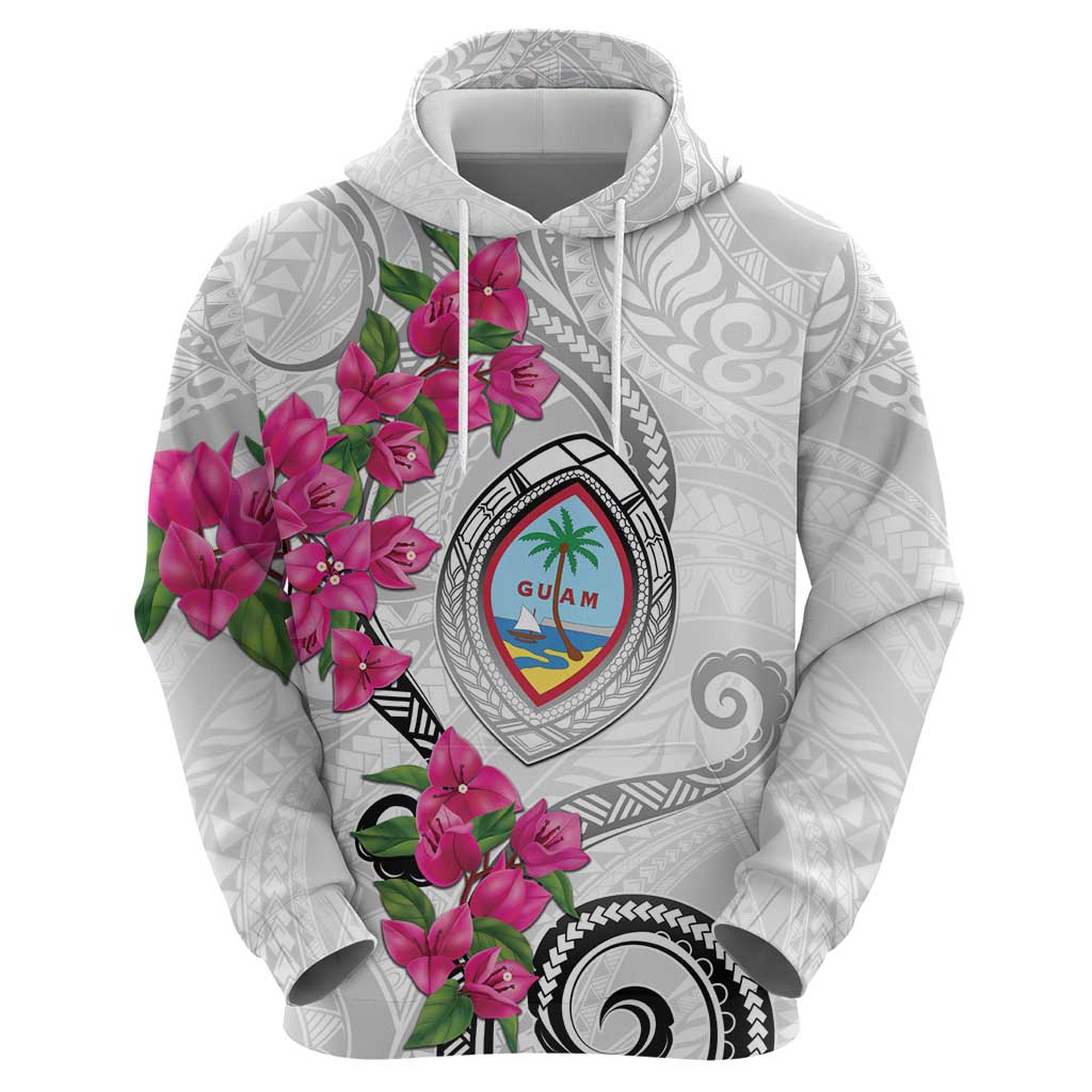 Guam Chamorro Zip Hoodie Curves Polynesian Tattoo Mix Bougainvillea