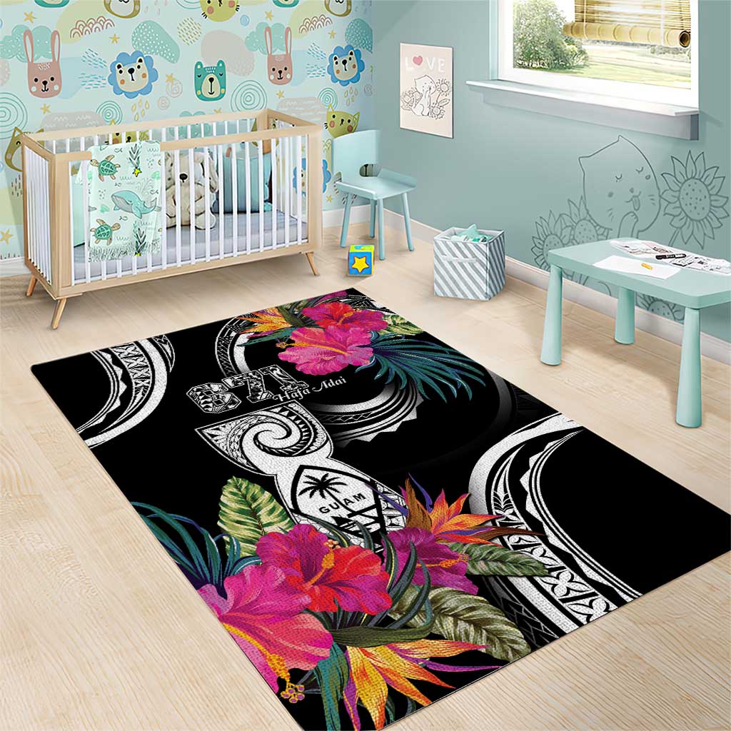 Hafa Adai Guam Area Rug Polynesian Tattoo Tropical Flowers