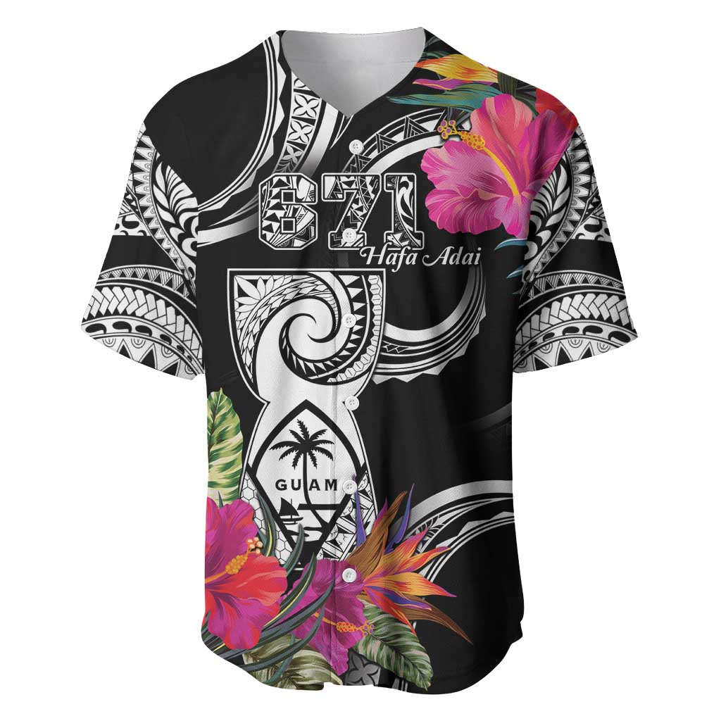 Hafa Adai Guam Baseball Jersey Polynesian Tattoo Tropical Flowers