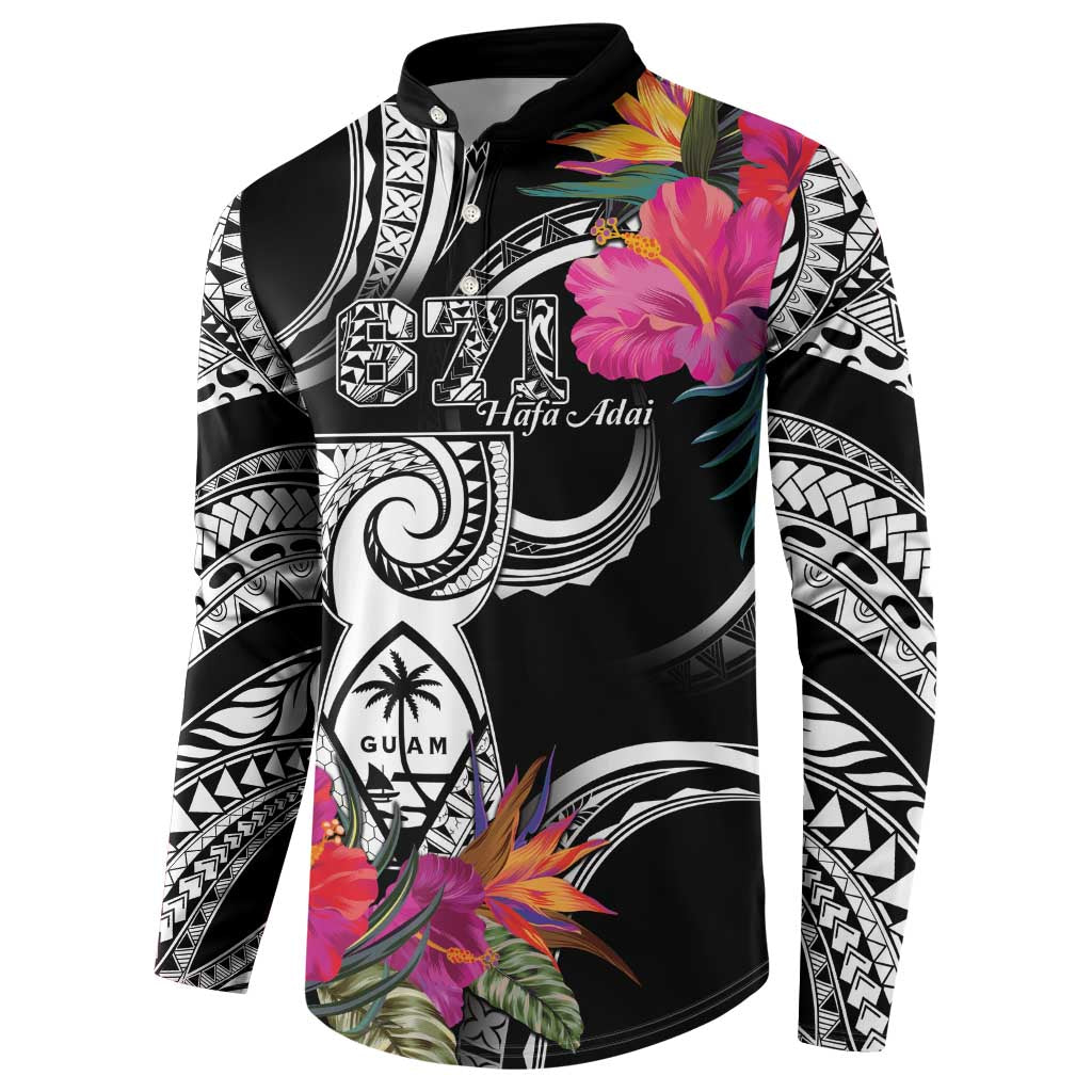 Hafa Adai Guam Button Sweatshirt Polynesian Tattoo Tropical Flowers
