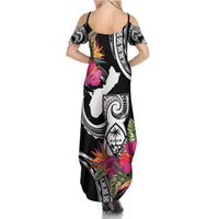 Hafa Adai Guam Family Matching Summer Maxi Dress and Hawaiian Shirt Polynesian Tattoo Tropical Flowers