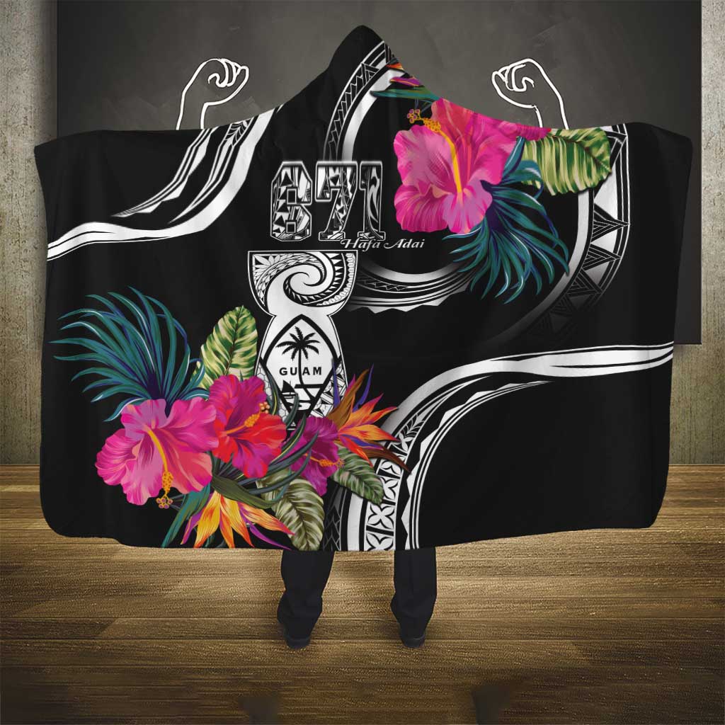 Hafa Adai Guam Hooded Blanket Polynesian Tattoo Tropical Flowers